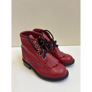 Vintage Justin Kiltie Boots Toddler 4 D Red Leather Western Lace Up Fringe 5031